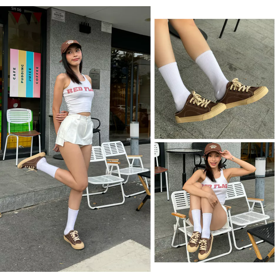 Giày Sục Đạp Gót Mules Vải Sneaker Unisex E10 CHOCO MILK DINCOX Tăng Chiều Cao 4cm