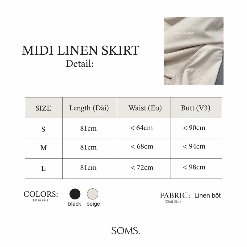 Chân váy midi linen hack dáng phong cách Hàn Quốc - Midi linen skirt