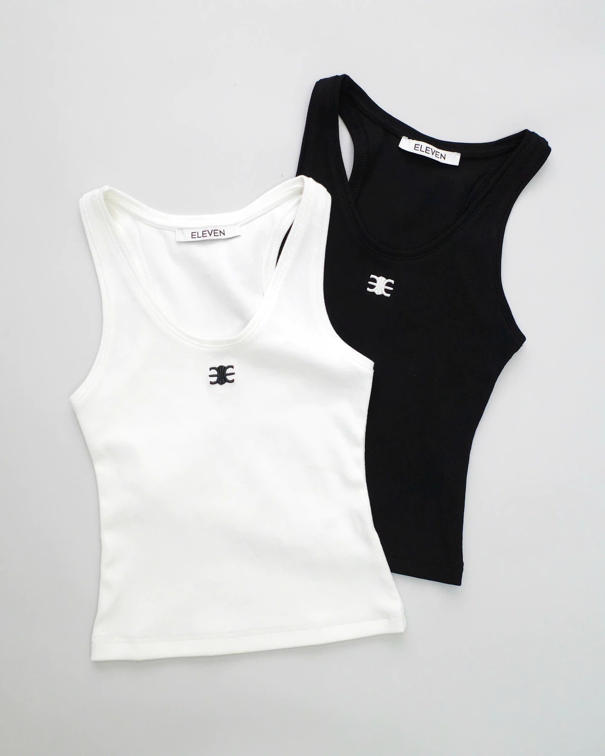 Eleven - Áo Tank Top Vải Thun Gân Thêu Mono | Màu Trắng