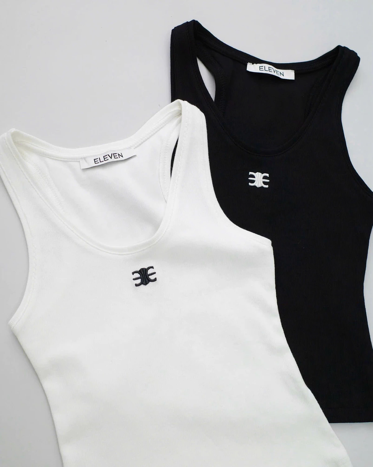 Eleven - Áo Tank Top Vải Thun Gân Thêu Mono | Màu Trắng