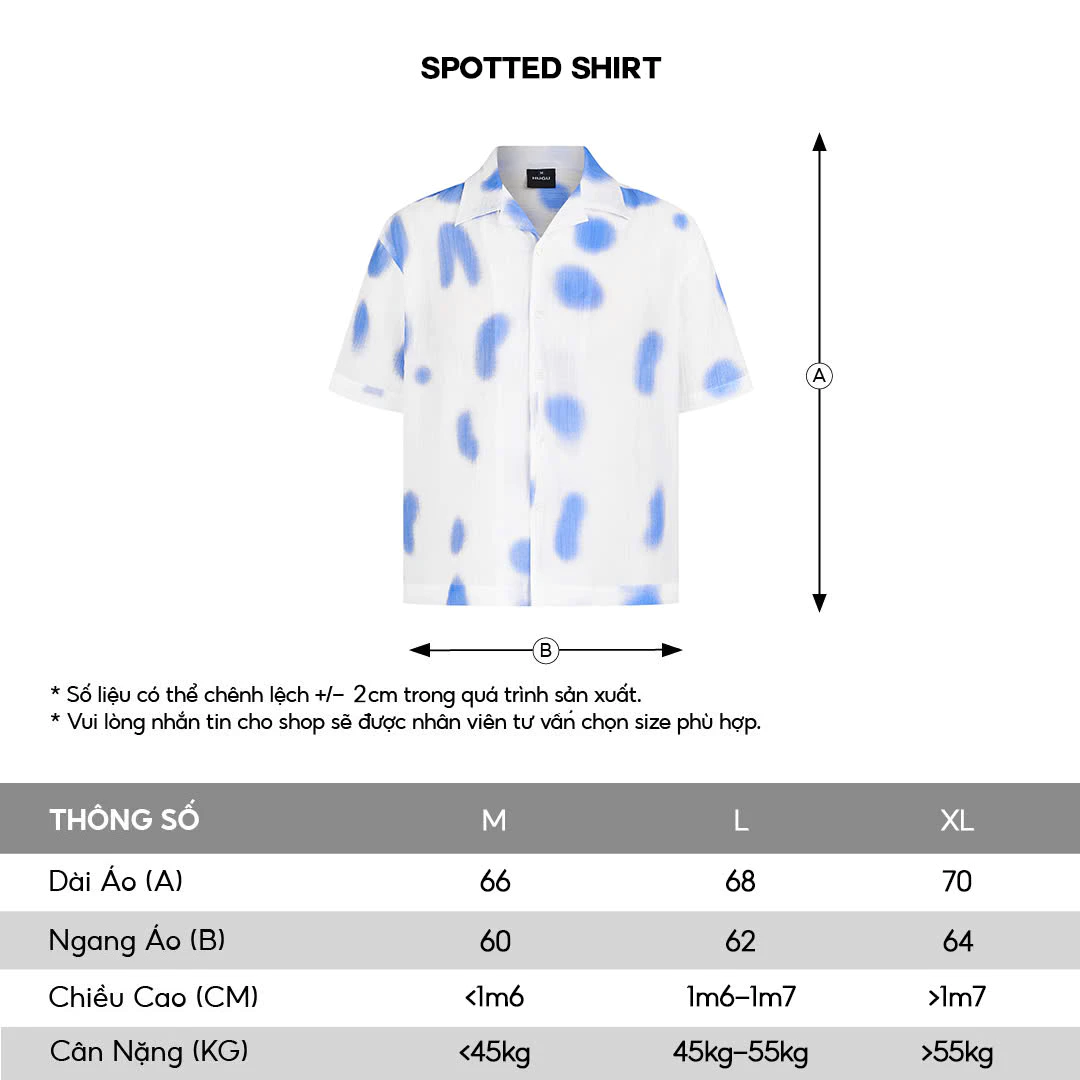 Áo sơ mi boxy local brand HUGU - SPOTTED SHIRT - sơ mi ngắn tay dáng boxy, chất liệu vải đũi xước, wash màu đốm