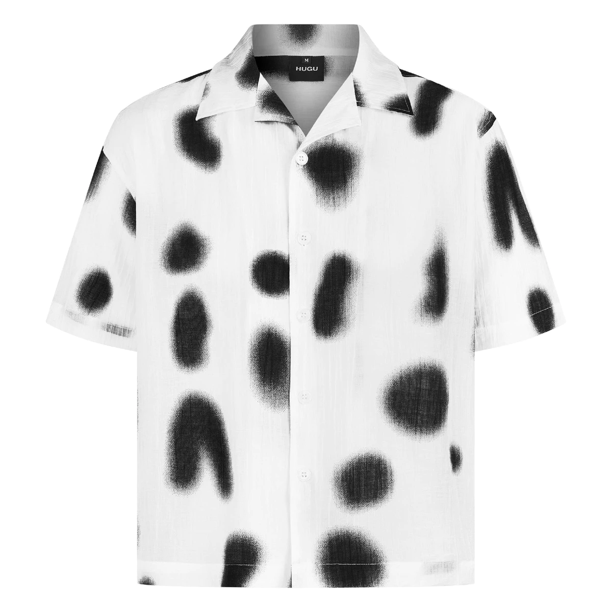 Áo sơ mi boxy local brand HUGU - SPOTTED SHIRT - sơ mi ngắn tay dáng boxy, chất liệu vải đũi xước, wash màu đốm