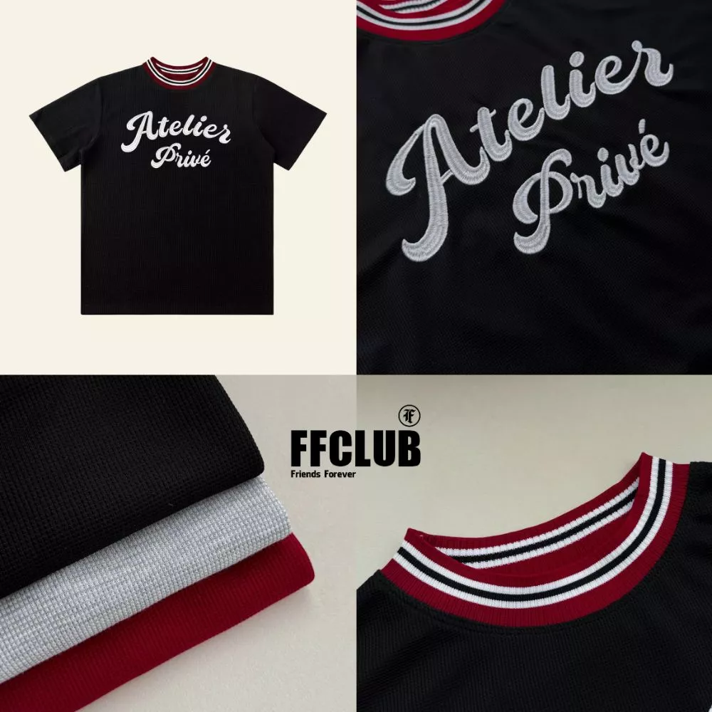 FFCLUB - ÁO THUN FORM RỘNG WAFFLE LOGO THÊU PRIVE MIX