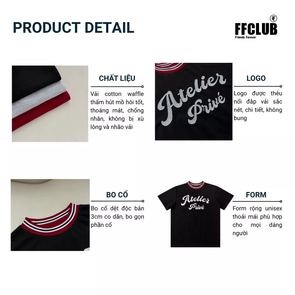 FFCLUB - ÁO THUN FORM RỘNG WAFFLE LOGO THÊU PRIVE MIX