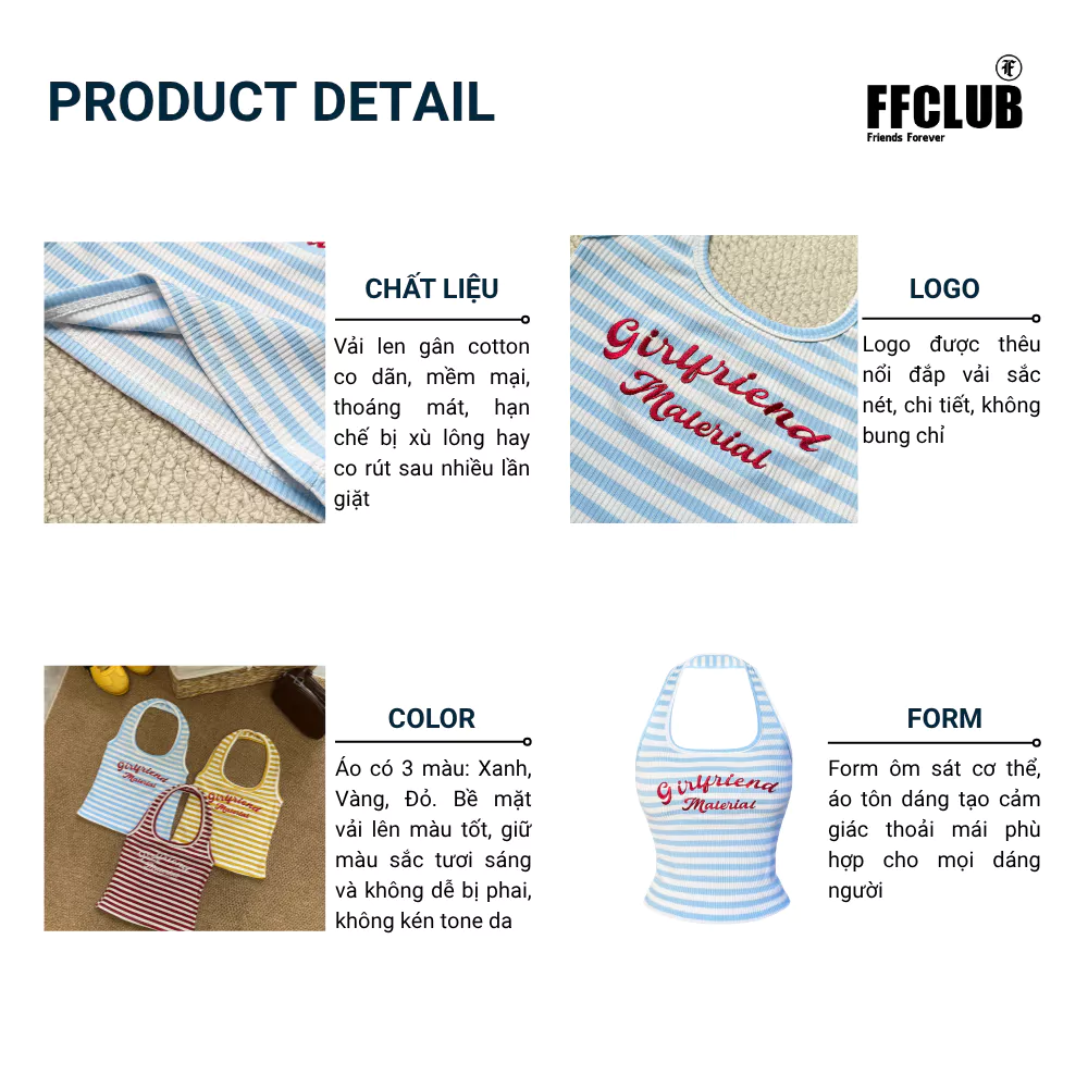 TANKTOP NECKED MÙA HÈ LOGO THÊU GIRL FRIEND SỌC FFCLUB MIX