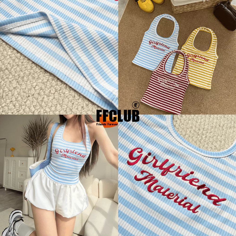 TANKTOP NECKED MÙA HÈ LOGO THÊU GIRL FRIEND SỌC FFCLUB MIX