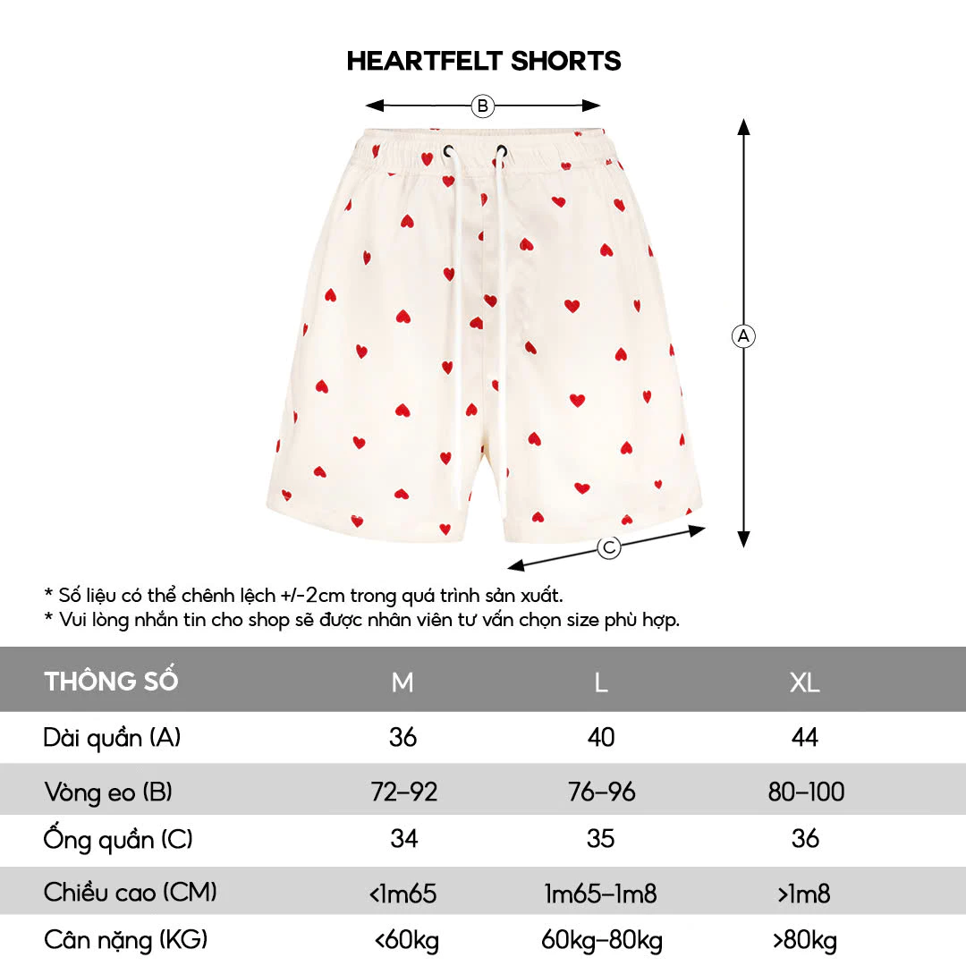 Quần đùi local brand HUGU - HEARTFELT SHORTS - quần form ngắn, họa tiết trái tim, chất liệu cotton - poly