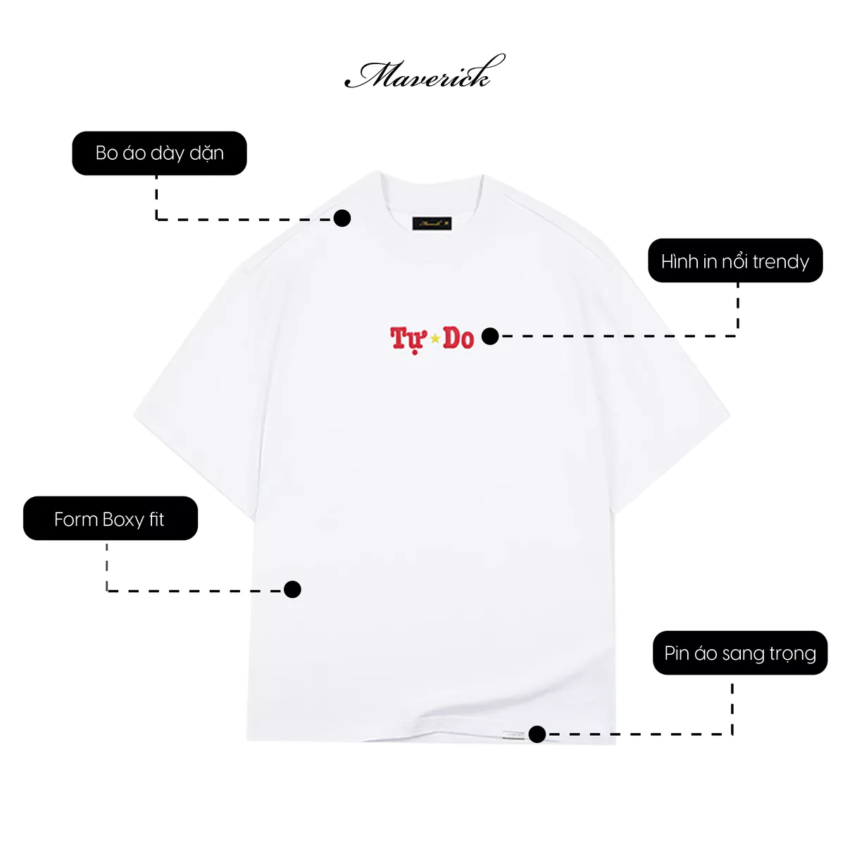 Áo thun MVRK Tự Do Unisex Form Boxy 250 GSM 100% Cotton Style Basic