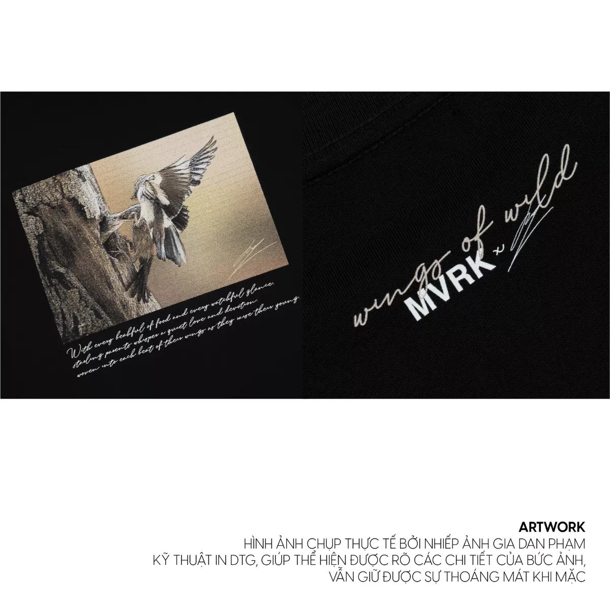 Áo thun MVRK Wings Of Wild Unisex Form Boxy 250 GSM 100% Cotton Style Basic