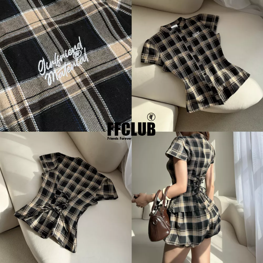 Áo sơ mi Caro chiết eo ôm tôn dáng đằng sau Thêu GIRL FRIEND FFCLUB