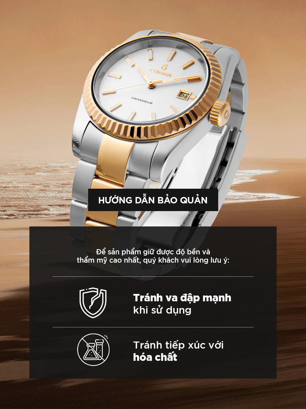 Đồng Hồ Nam Curnon Grandeur Moren – Mặt Kim Dạ Quang, Thiết Kế Sang Trọng, Dây Kim Loại Chính Hãng