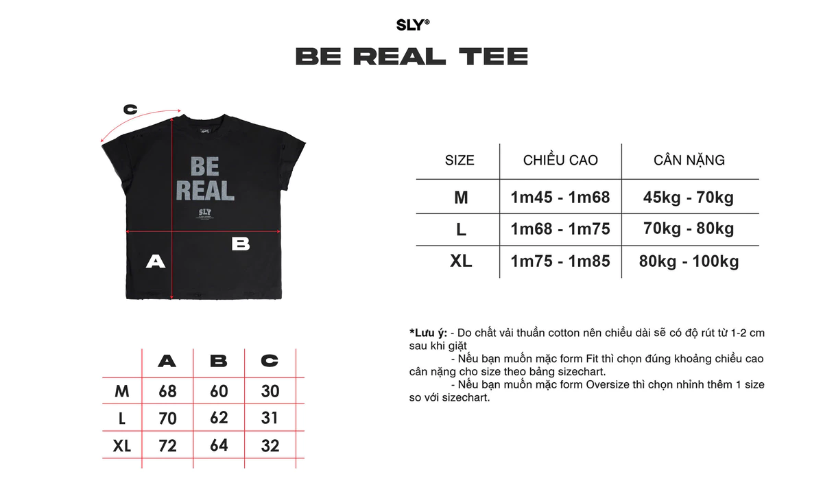 Áo thun SLY Oversize BE REAL màu Đen