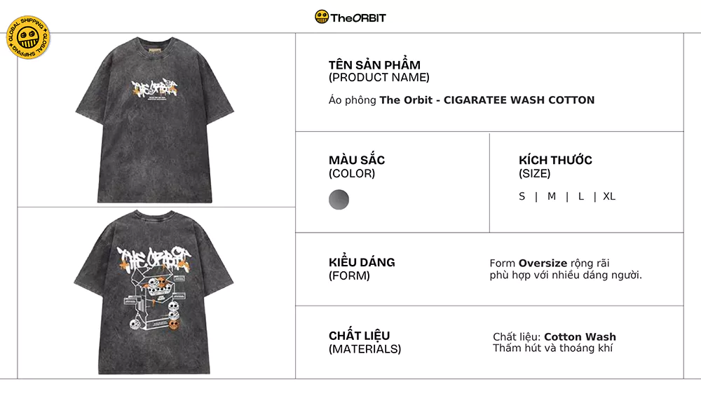 Áo thun nam nữ CIGARATEE Wash cotton co giãn The ORBIT