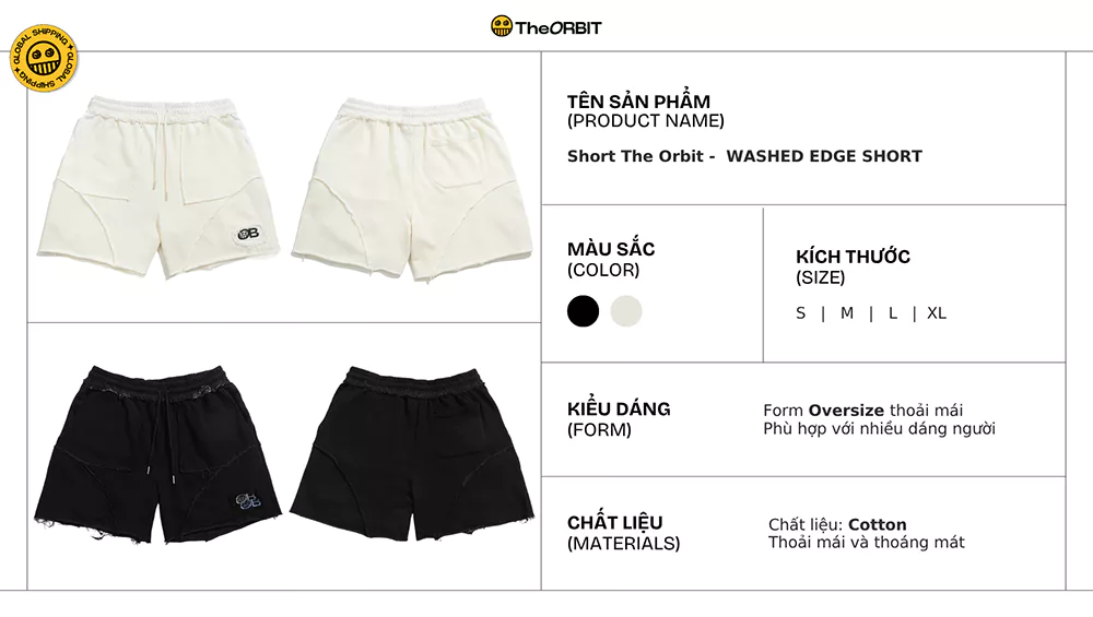 Quần Short Nam Nữ The ORBIT - WASHED EDGE SHORT - Local Brand Chính Hãng