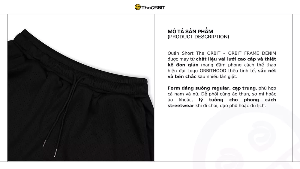 Quần short nam nữ Mesh Short Logo ORBIT  Chất Cotton Co Giãn - Local Brand Chính Hãng