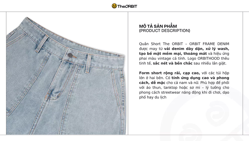 Quần Short Nam Nữ The ORBIT - ORBIT FRAME DENIM SHORT - Local Brand Chính Hãng