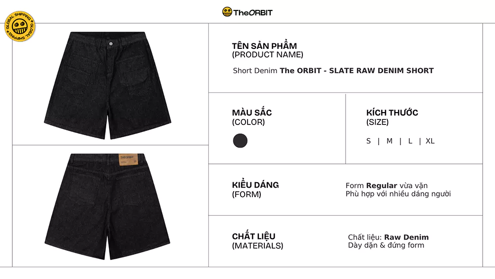 Quần Short Denim The ORBIT - SLATE RAW DENIM SHORT - Local Brand Chính Hãng