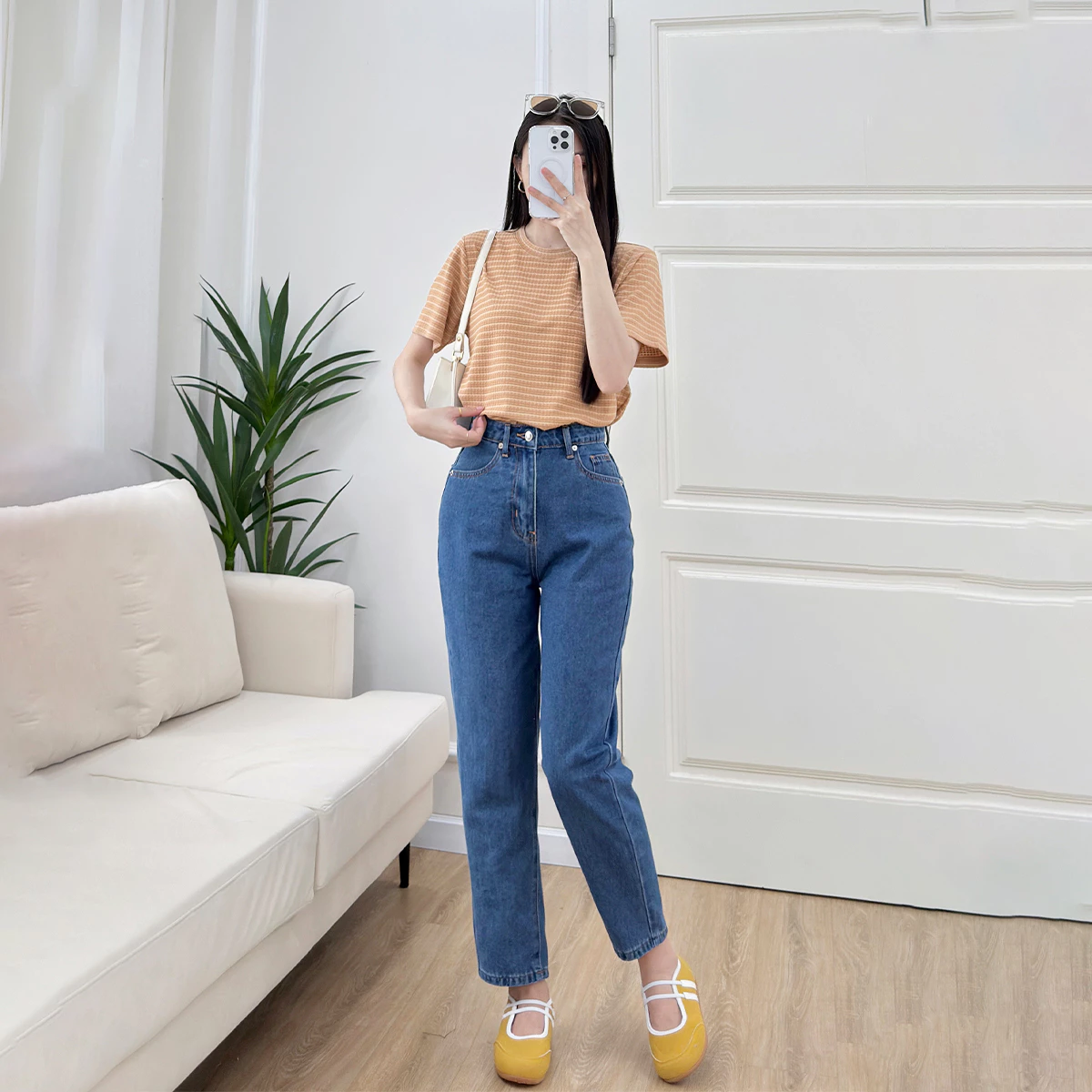 Quần jeans baggy nữ Gmorning - GUMAC dài 89cm tôn dáng chất liệu demim mềm mịn thoáng mát đứng form thoải mái YQJF07044