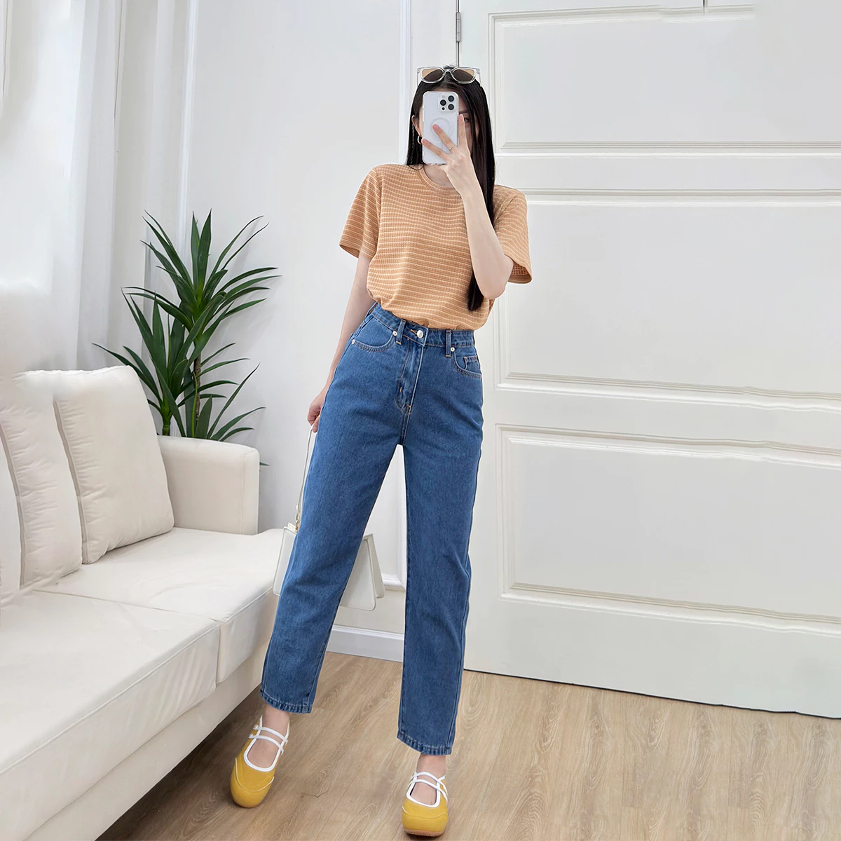 Quần jeans baggy nữ Gmorning - GUMAC dài 89cm tôn dáng chất liệu demim mềm mịn thoáng mát đứng form thoải mái YQJF07044