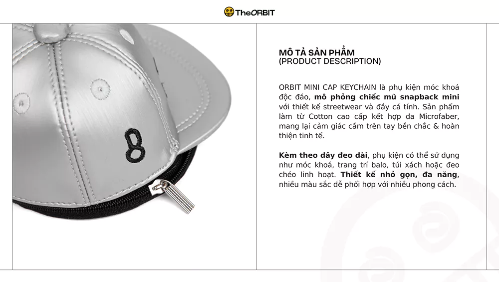 Phụ kiện The ORBIT - Mini CapKeychain 08 Silver Da -  Phụ kiện móc khoá, nón đeo chéo, đựng đồ
