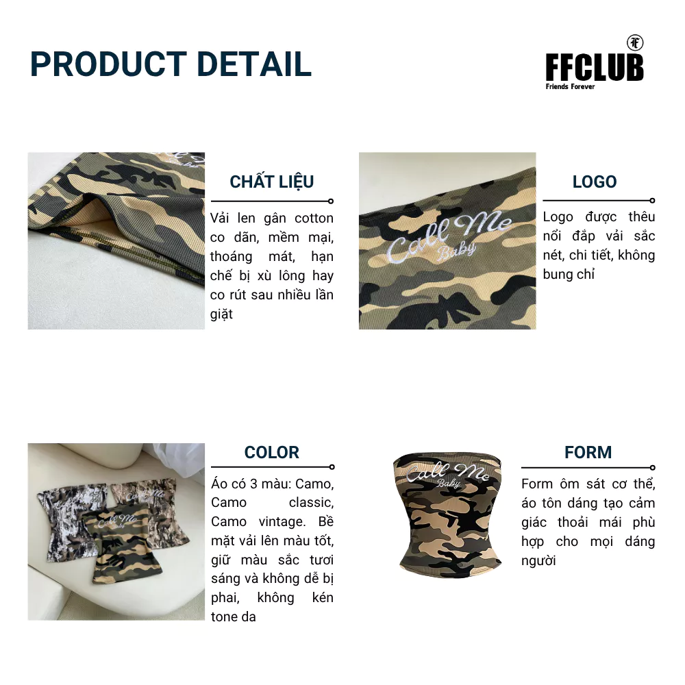 ÁO ỐNG LOGO THÊU CALL ME BABY CAMO FFCLUB MIX