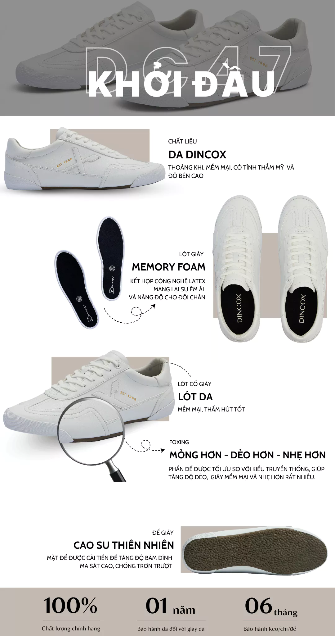 Giày Sneaker Da Nam Nữ Dincox DC47 WHITE Shoes Đế Bằng, Bền Và Nhẹ Hơn- Da Dincox Thời Thượng
