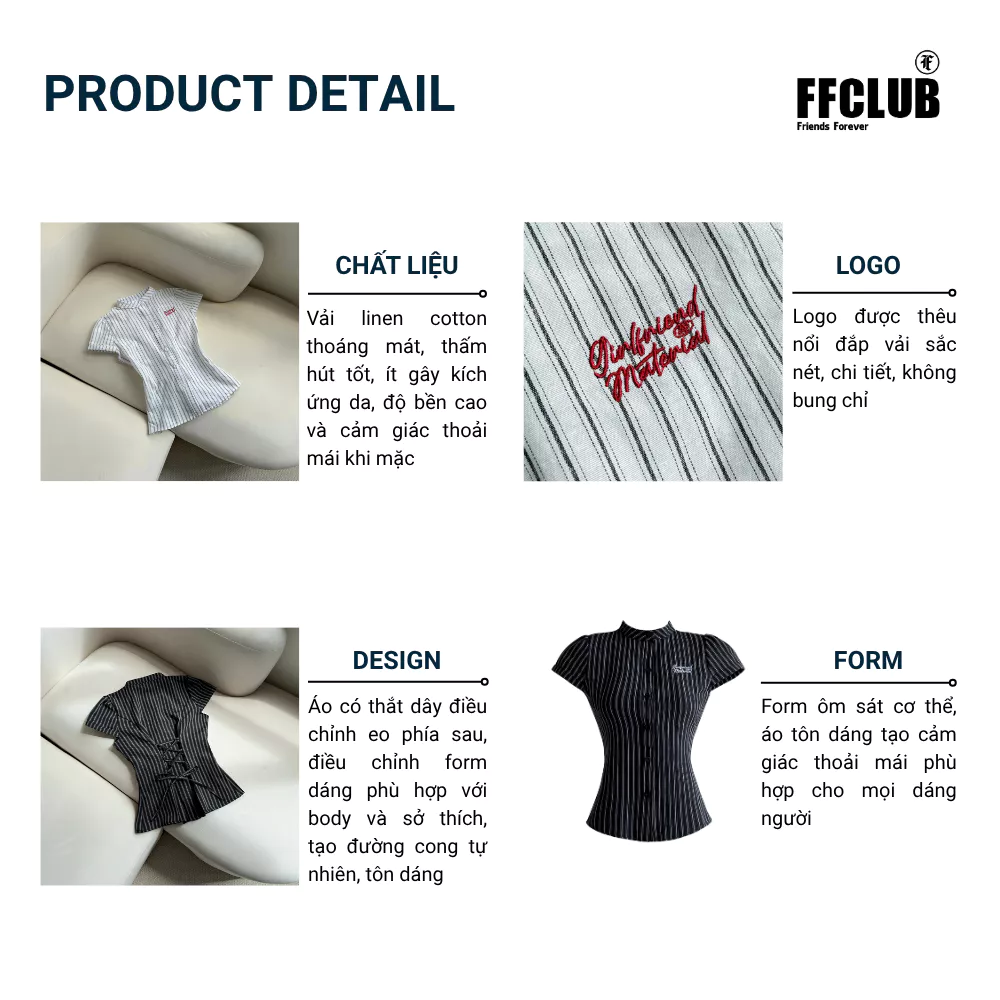 Áo Sơ mi vải LINEN có chiết eo thêu logo GIRL FRIEND thoáng mát FFCLUB