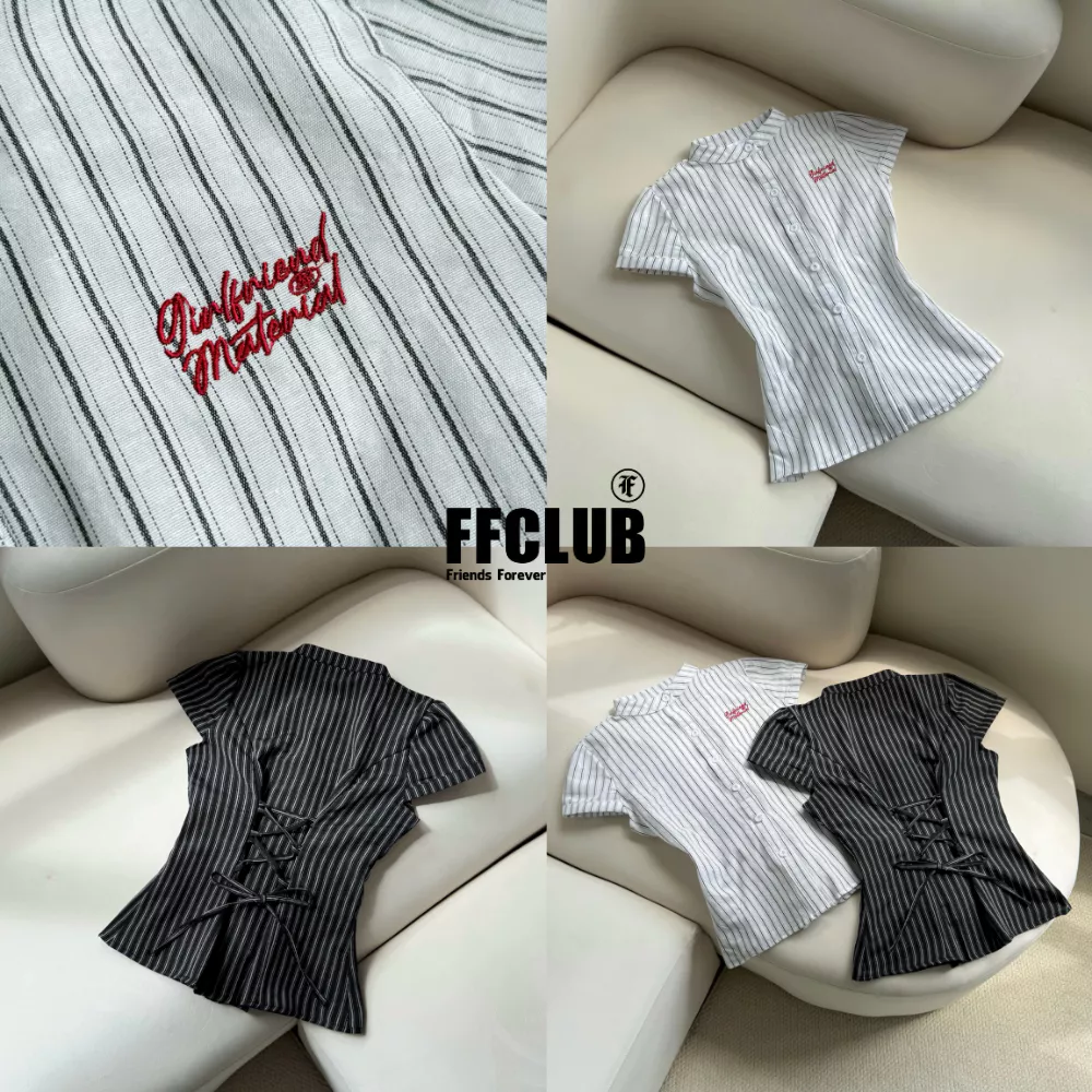 Áo Sơ mi vải LINEN có chiết eo thêu logo GIRL FRIEND thoáng mát FFCLUB