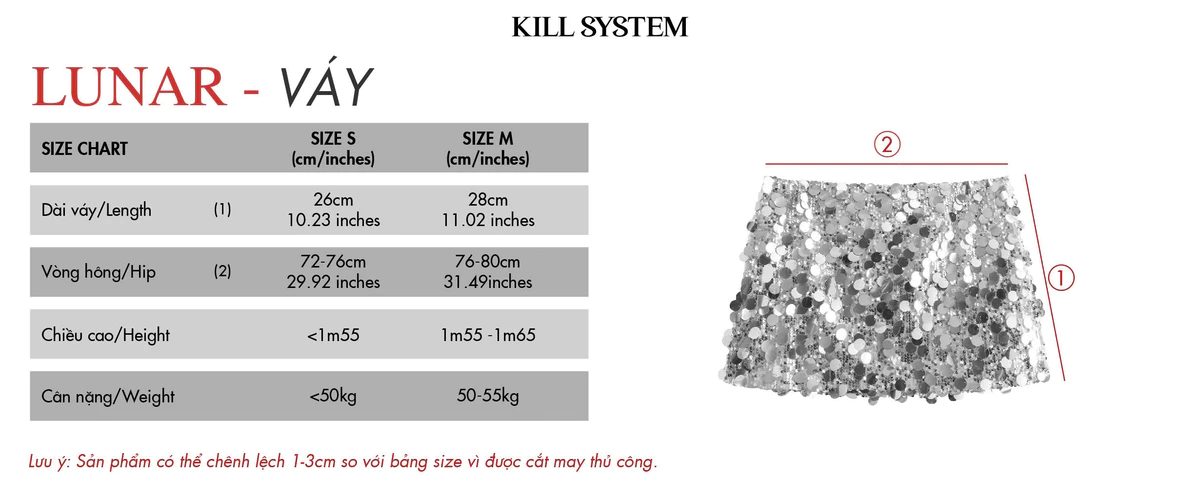Chân váy kim sa bản lớn cạp thấp tôn dáng Lunar - Killsystem