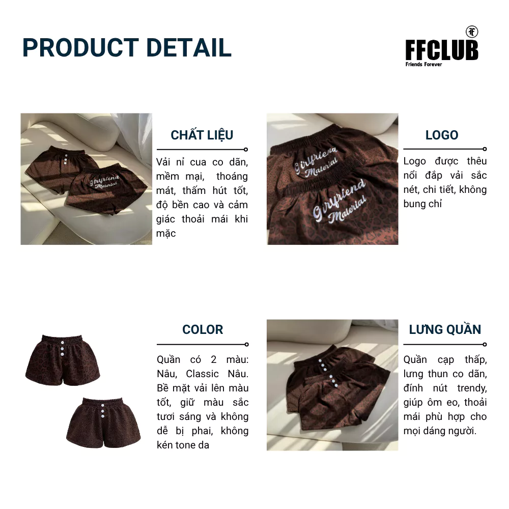 SET QUẦN SHORT NỈ CUA LOGO THÊU GIRL FRIEND DA BEO FFCLUB MIX