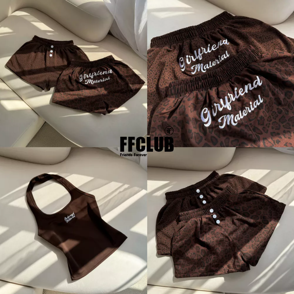 SET QUẦN SHORT NỈ CUA LOGO THÊU GIRL FRIEND DA BEO FFCLUB MIX