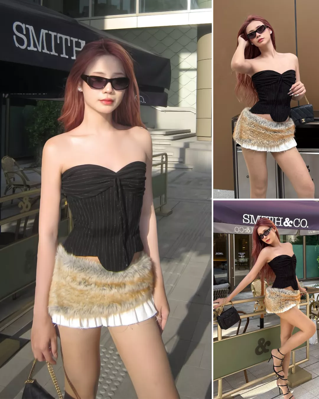 LSOUL Áo Corset Đan Dây Đen Jinx Top + Chân Váy Lông Cạp Trễ Sweeney Skirt - A24122795 CV24120708