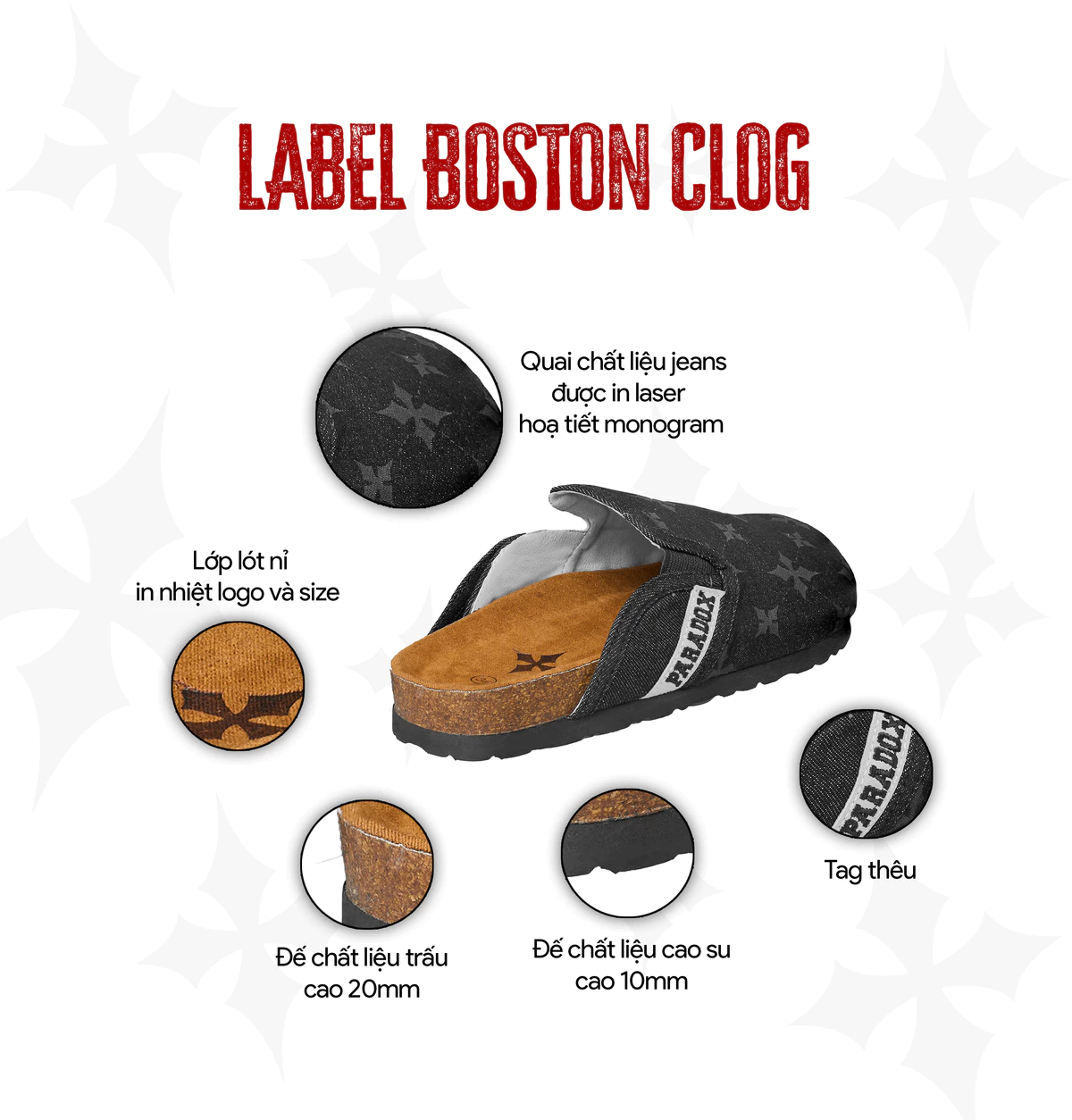 Dép sandal kín mũi LABEL BOSTON CLOG jeans PARADOX DE5P0601