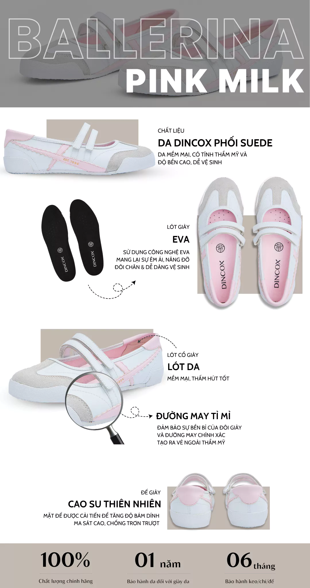 Giày Búp Bê  Ballet Sneaker Dincox Mary Jane DC49 Pink Milk Êm Chân Năng Động Dễ Thương