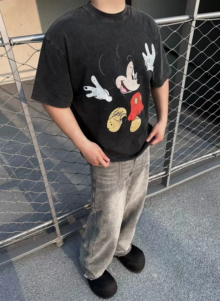 Áo Thun Washed REUNION "MICKEY" Tshirt, Áo Phông Grey Washed TSW9