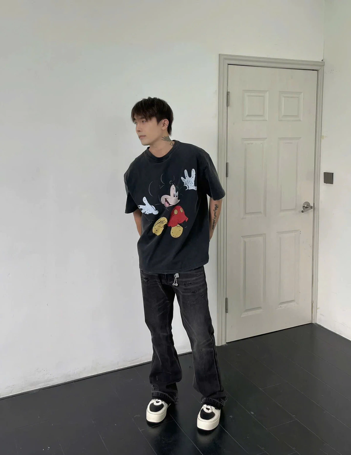 Áo Thun Washed REUNION "MICKEY" Tshirt, Áo Phông Grey Washed TSW9