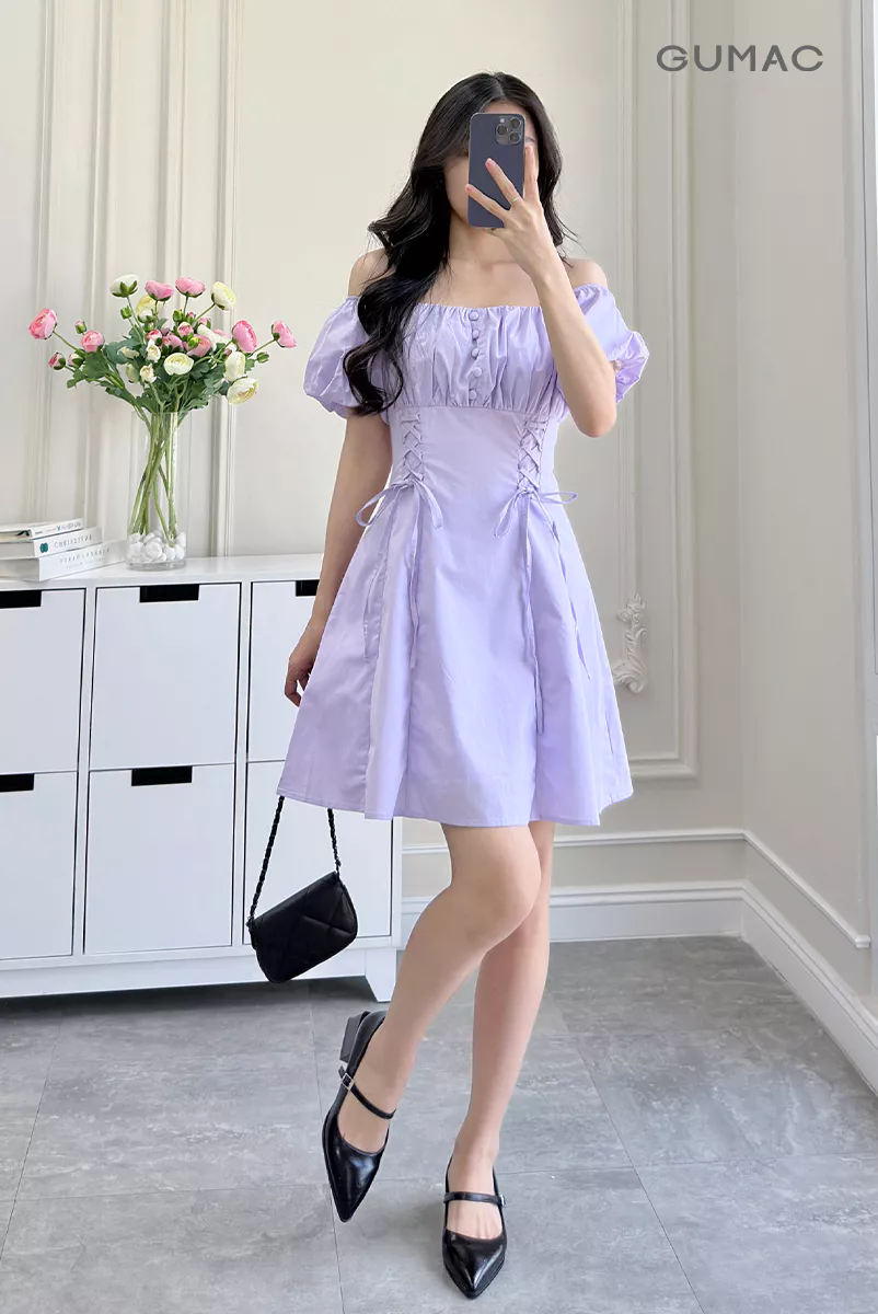 Đầm Nữ Gmorning - GUMAC Form A Xòe Tay Phồng Xếp Ly Ngực Thanh Lịch YDE12060