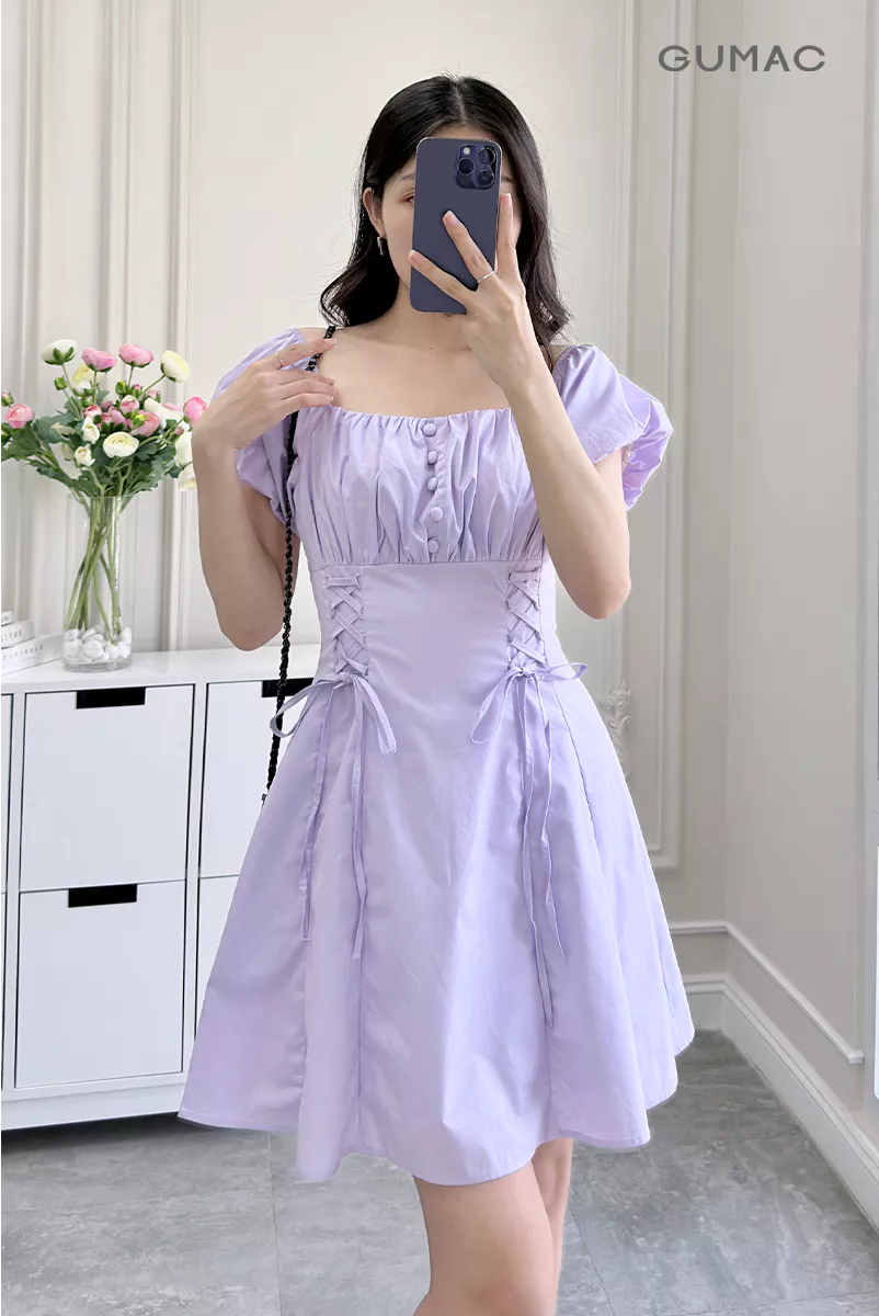 Đầm Nữ Gmorning - GUMAC Form A Xòe Tay Phồng Xếp Ly Ngực Thanh Lịch YDE12060