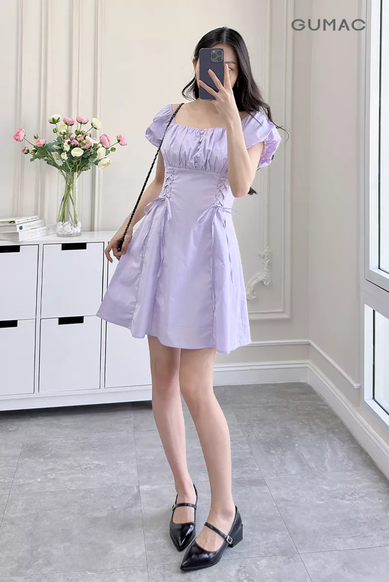 Đầm Nữ Gmorning - GUMAC Form A Xòe Tay Phồng Xếp Ly Ngực Thanh Lịch YDE12060