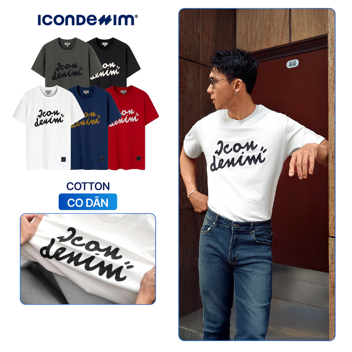 Áo Thun Nam ICONDENIM Họa Tiết Thêu Typo Hand-Draw Form Regular ATID0494