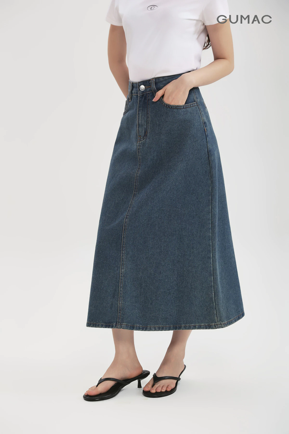 Chân Váy Jeans Gmorning - GUMAC Form A Tôn Dáng Túi Mổ Hàm Ếch Thanh Lịch YVJF01071 - YVG07102