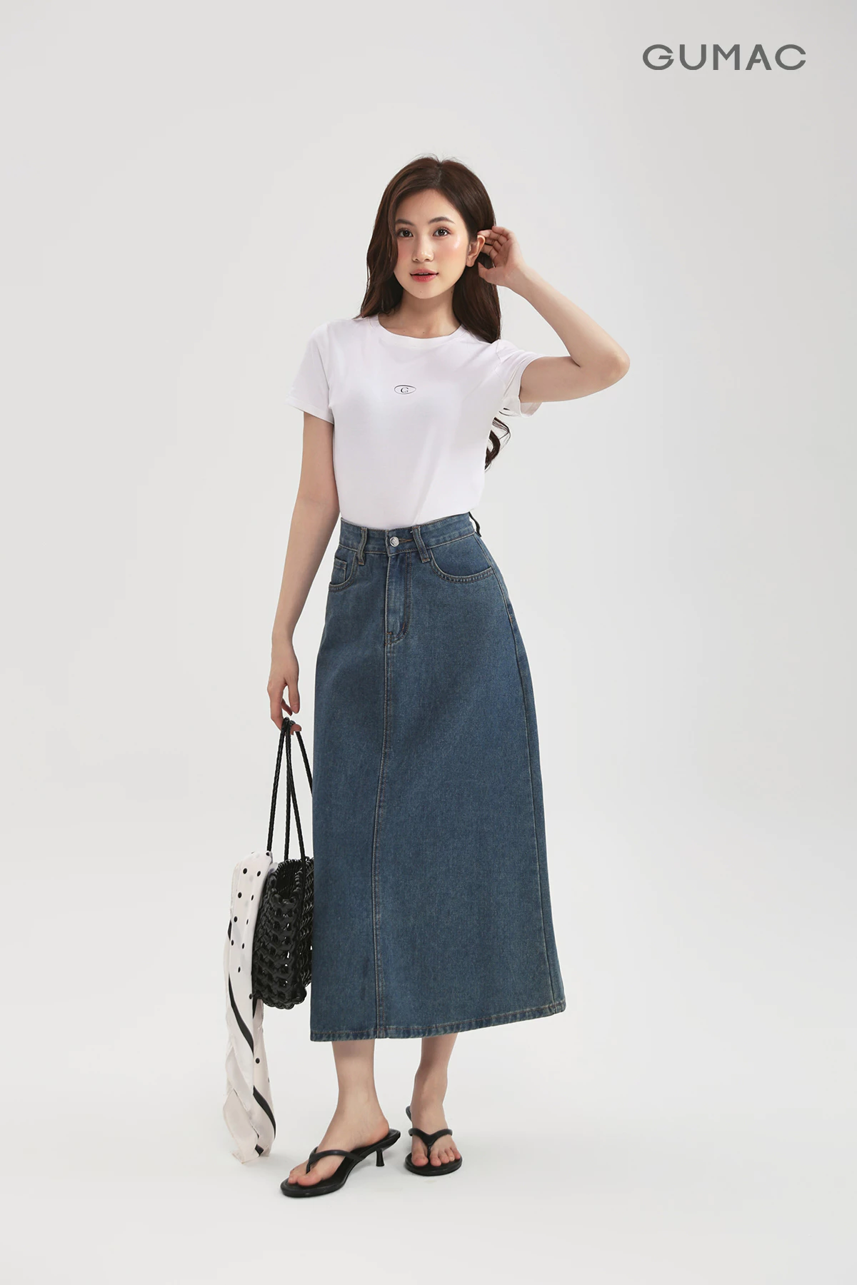 Chân Váy Jeans Gmorning - GUMAC Form A Tôn Dáng Túi Mổ Hàm Ếch Thanh Lịch YVJF01071 - YVG07102