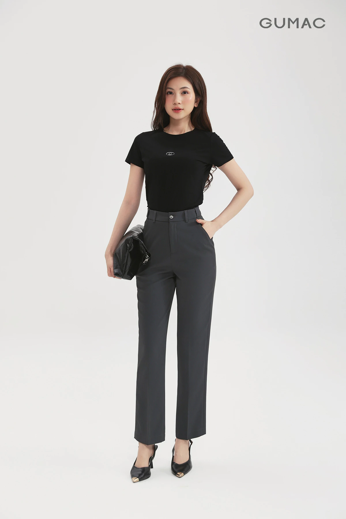 Quần Tây Nữ GUMAC Form Ống Đứng Lưng Thun Thoải Mái Thanh Lịch QF05022
