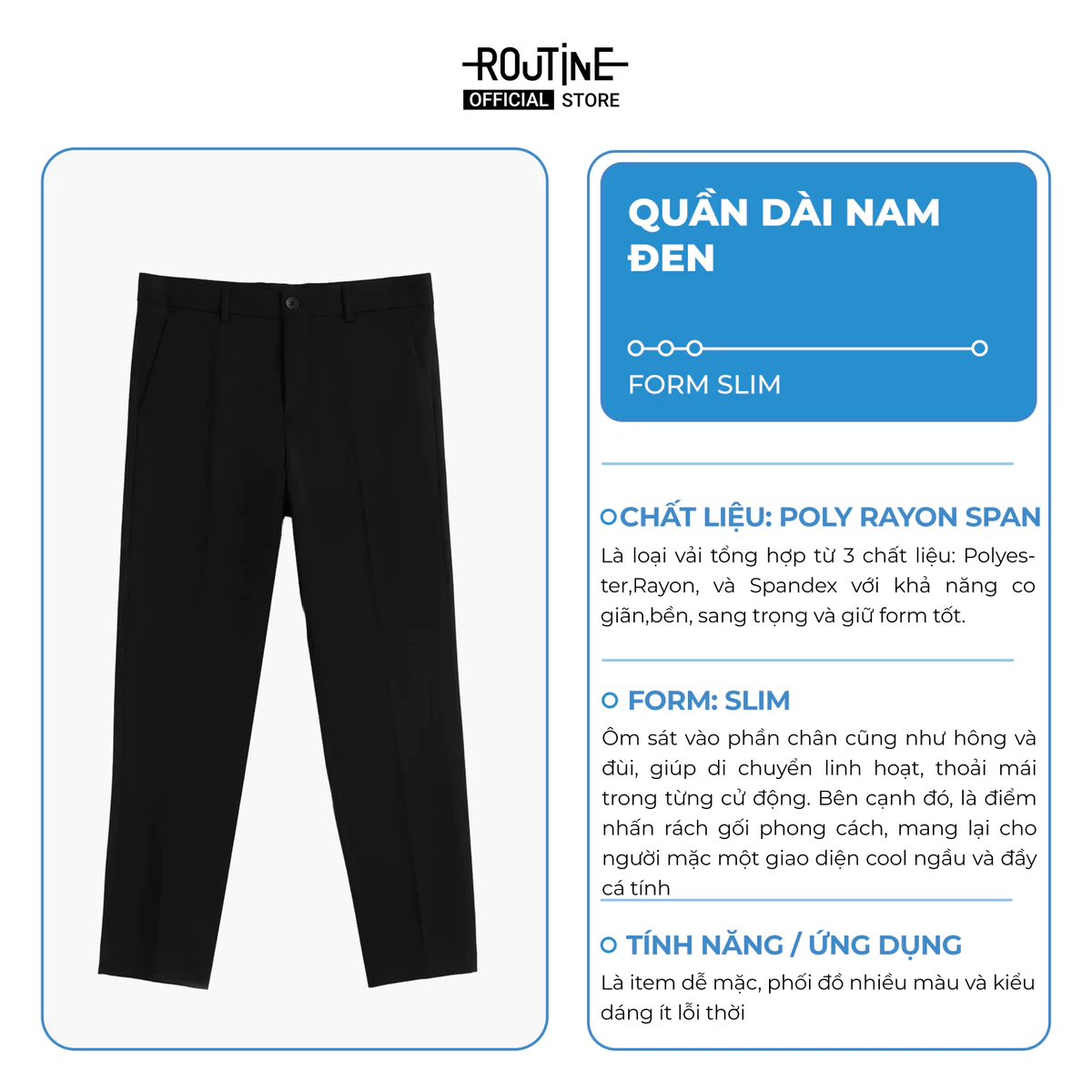 Quần Tây Dài Nam Trơn Form Slim - Routine 10F24PFO044