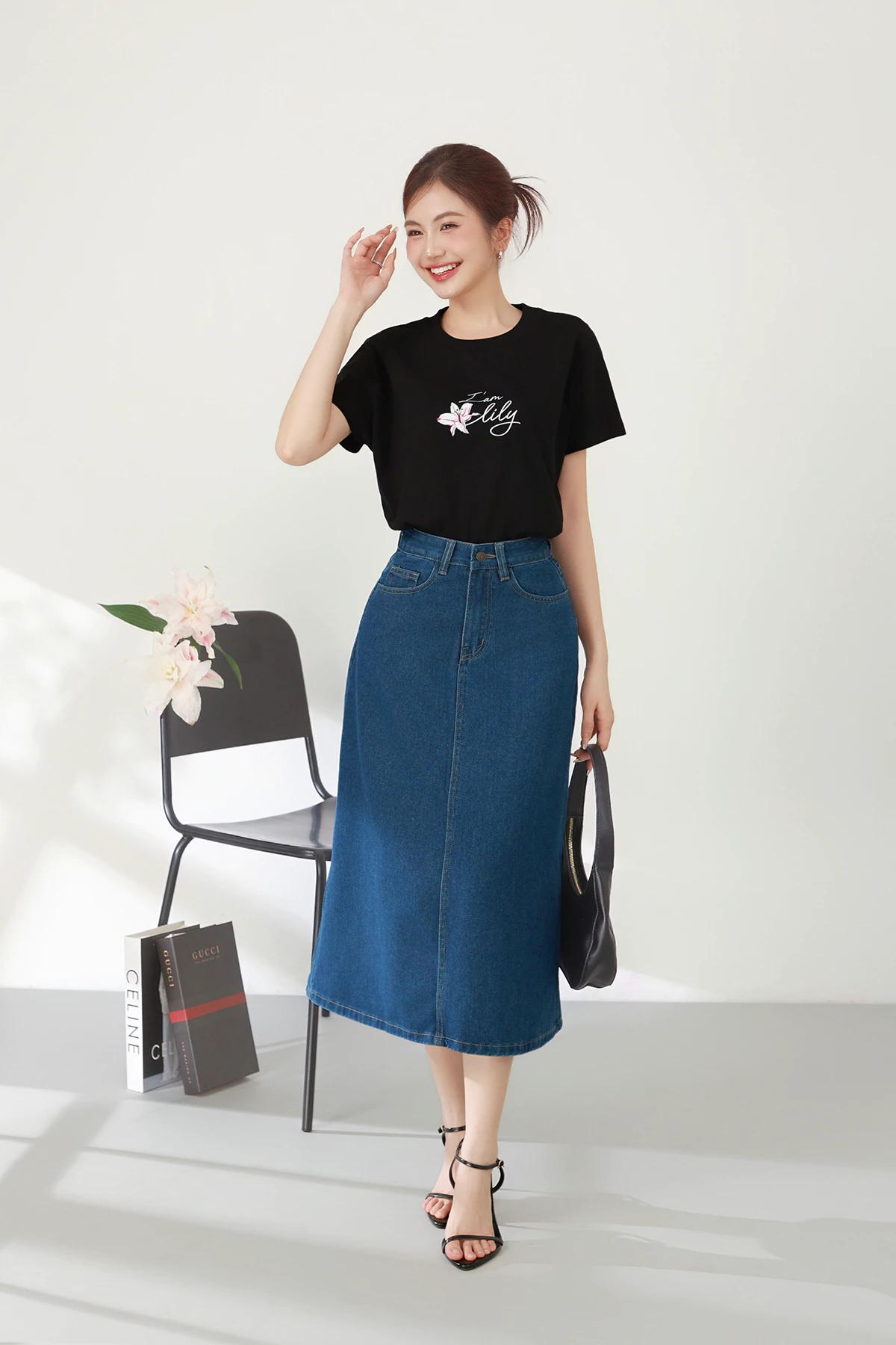 Chân Váy Jeans Gmorning - GUMAC Form A Tôn Dáng Túi Mổ Hàm Ếch Thanh Lịch YVJF01071 - YVG07102