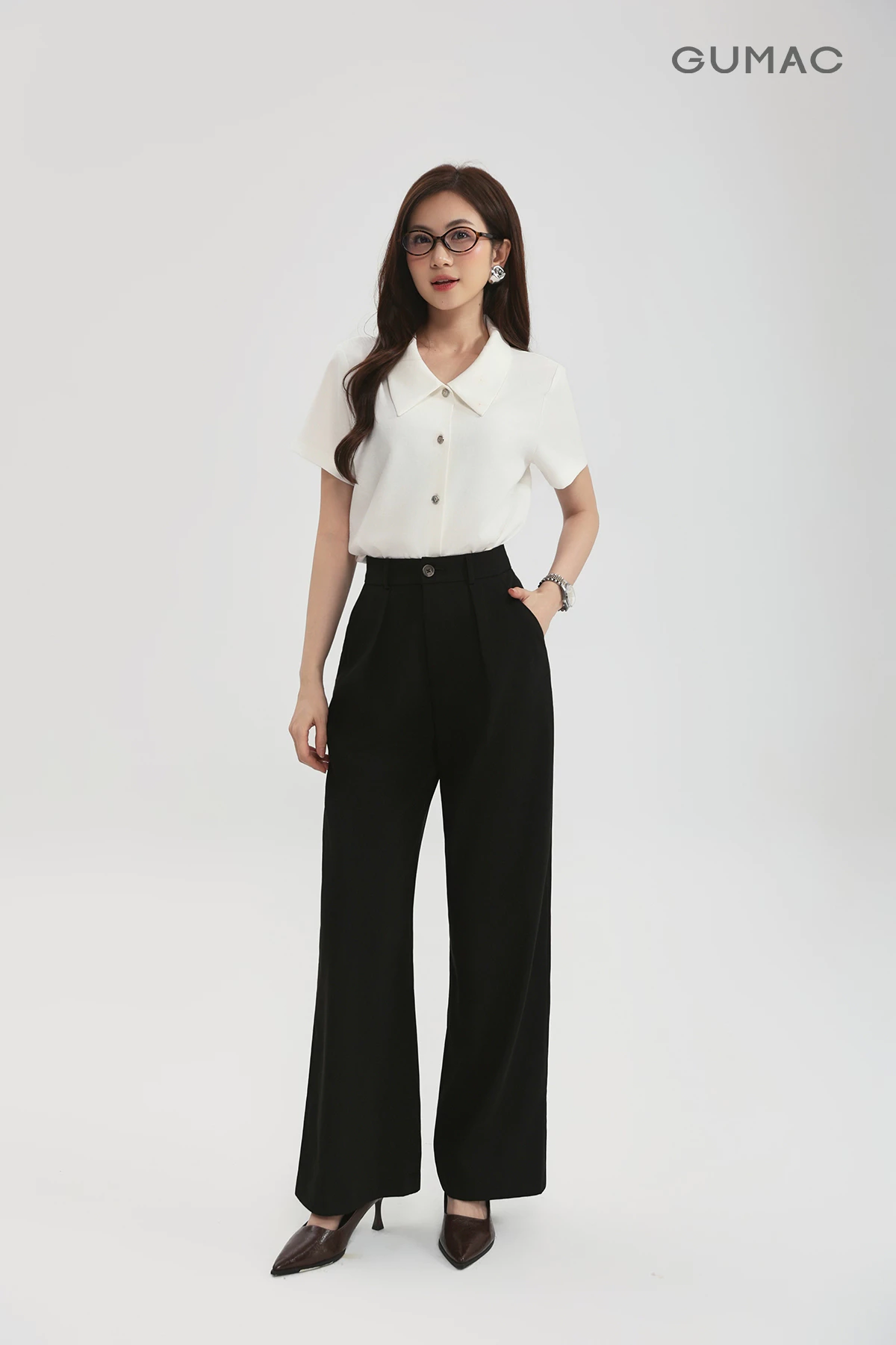 Quần Tây Nữ GUMAC Form Suông Thiết Kế Xếp Li Tôn Dáng Thanh Lịch QG03011
