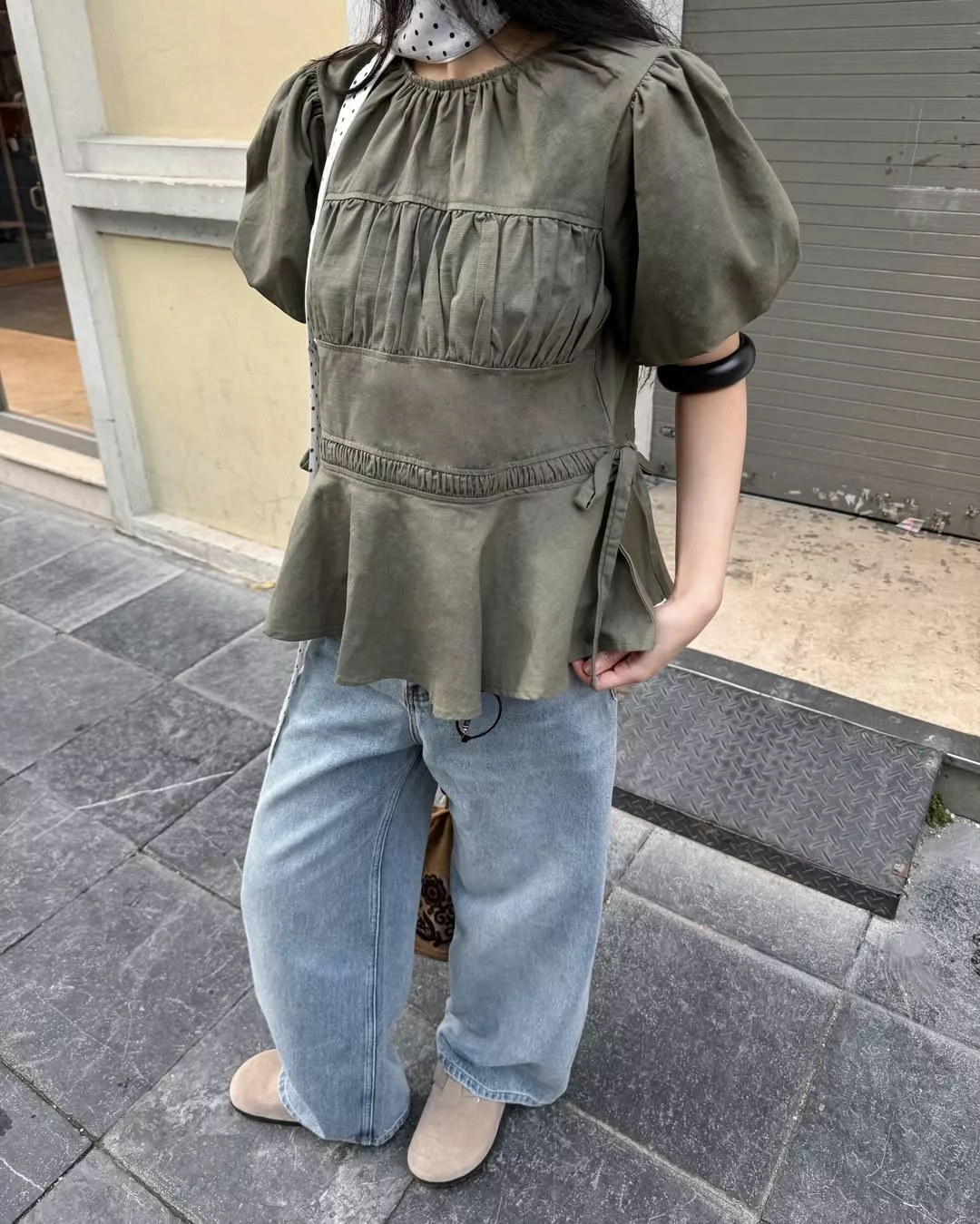 DOB - Áo kiểu linen tay phồng rút eo dáng peplum | Eunbi Top |