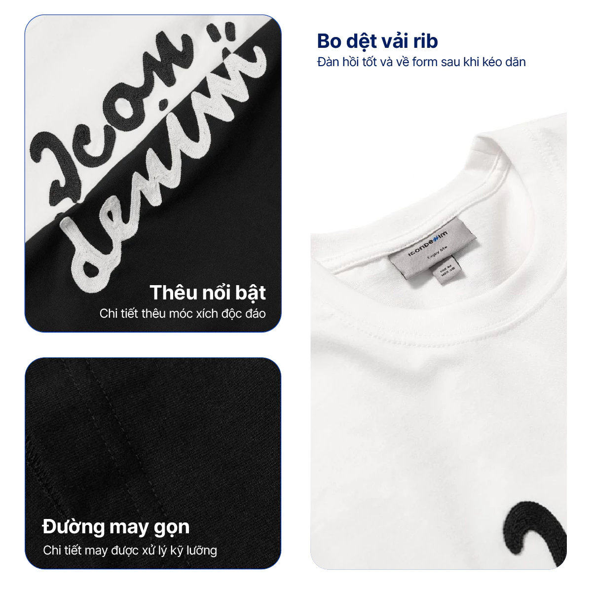 Áo Thun Nam ICONDENIM Họa Tiết Thêu Typo Hand-Draw Form Regular ATID0494
