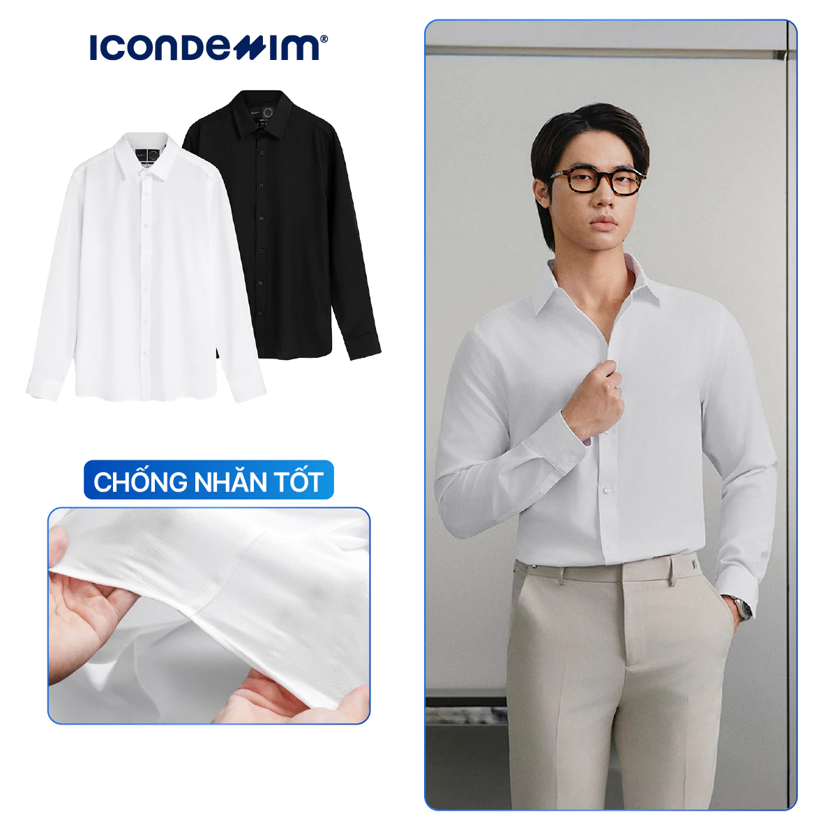 Áo Sơ Mi Vải Nano Nam ICONDENIM Tay Dài Anti-Wrinkle Form Slim SMID0253