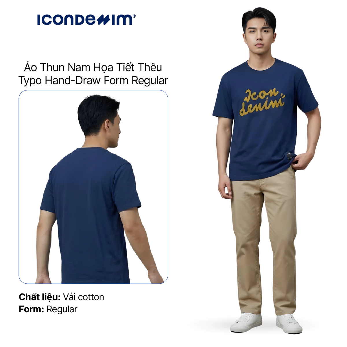 Áo Thun Nam ICONDENIM Họa Tiết Thêu Typo Hand-Draw Form Regular ATID0494